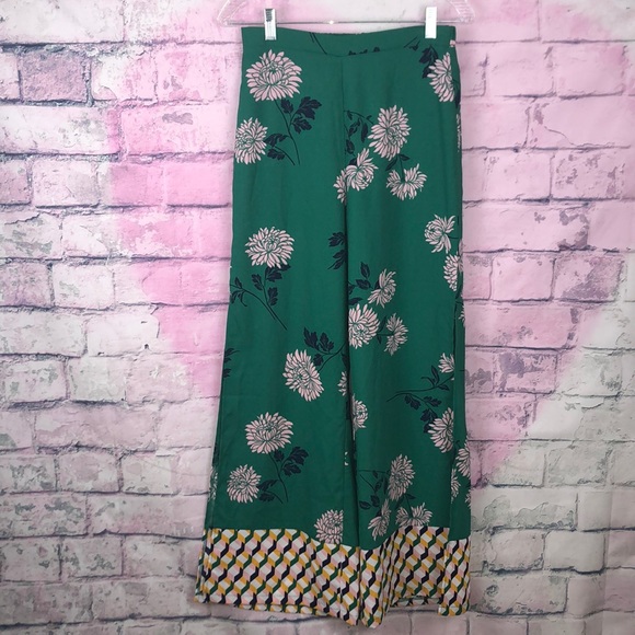 Forever 21 Pants - Forever 21 Side Slit Palazzo Green Floral Pants M